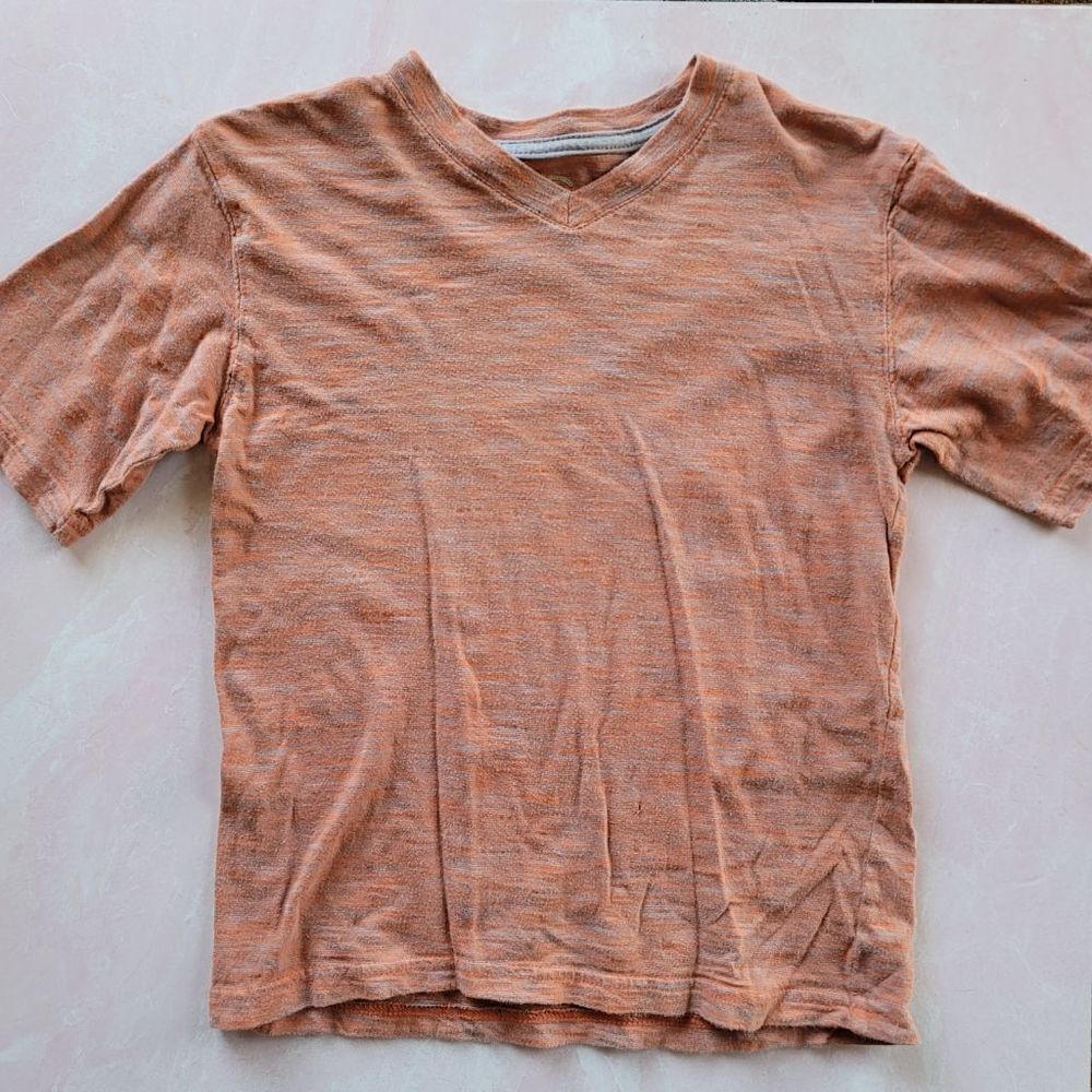 Faded glory boys S 6-7 orange V-neck short sleeve T-shirt casual 100% cotton